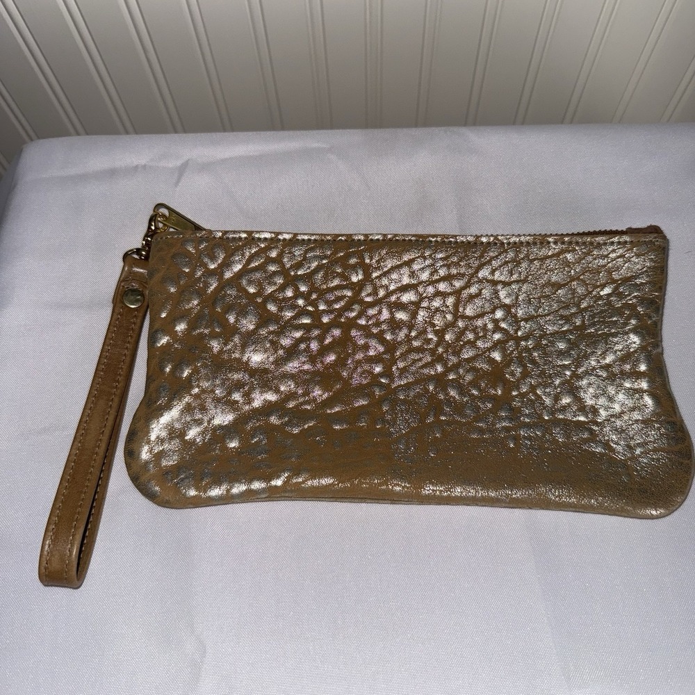 Satchel Made Savannah GA Handmade Gold Pebbled Leather Wristlet Wallet Pouch